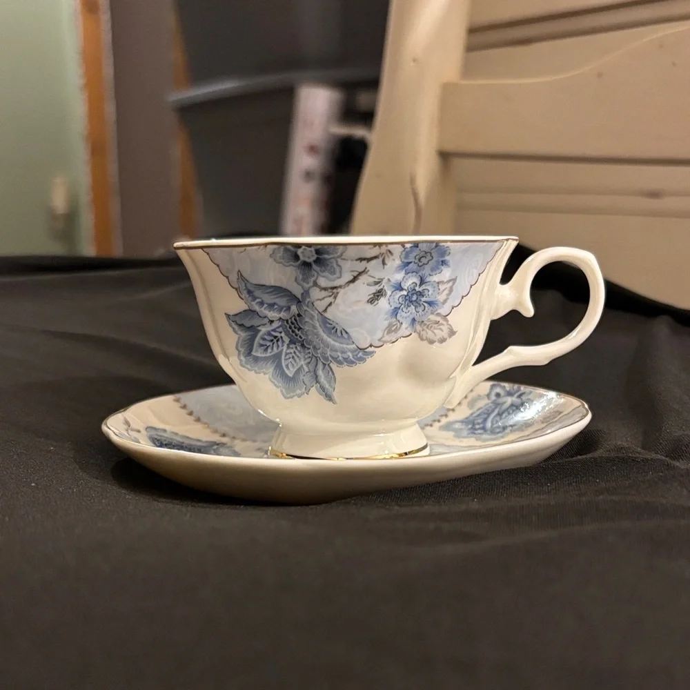 Fanquare Blue Floral Teacup and Saucer Set